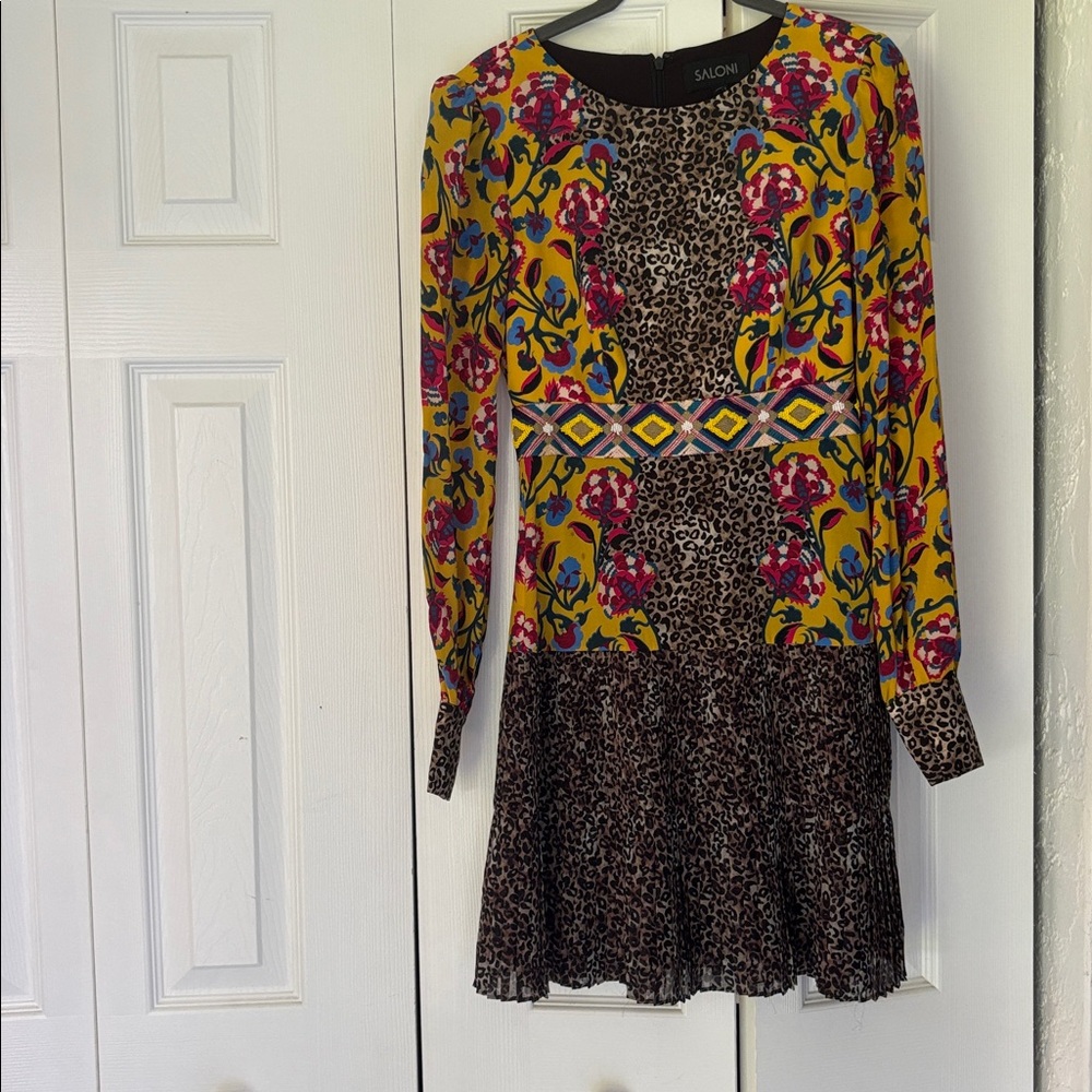 SALONI Multicolor Floral and Leopard Print Dress